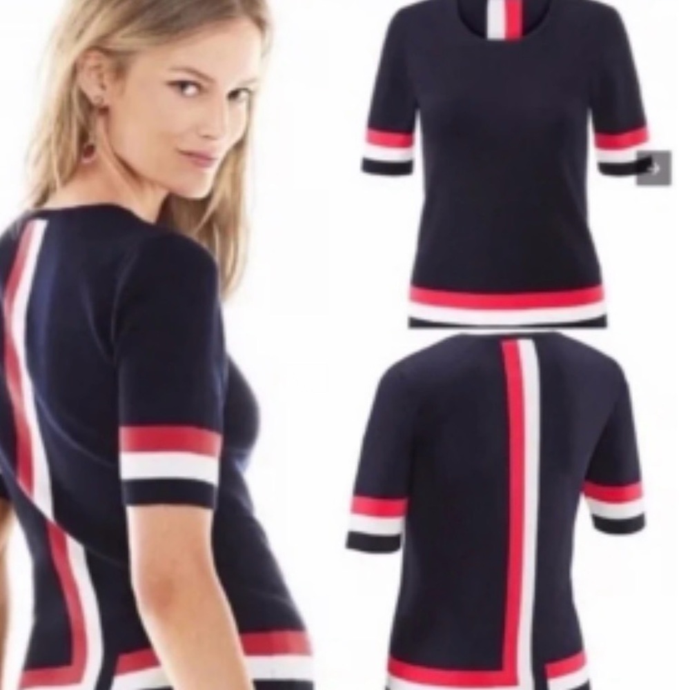 CAbi Navy Hampton Knit Sweater, Matching Skirt Available for Sale Also